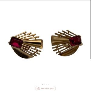 Trifari Gold and Red Earrings